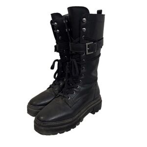Schutz Black Combat Boots - Lace-Up Platform Soles, Size 8